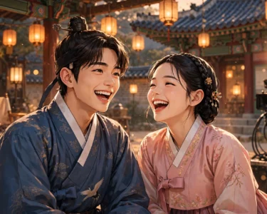 Kim You Jung and Park Jinyoung laughing on the set of 100 Days of Deception